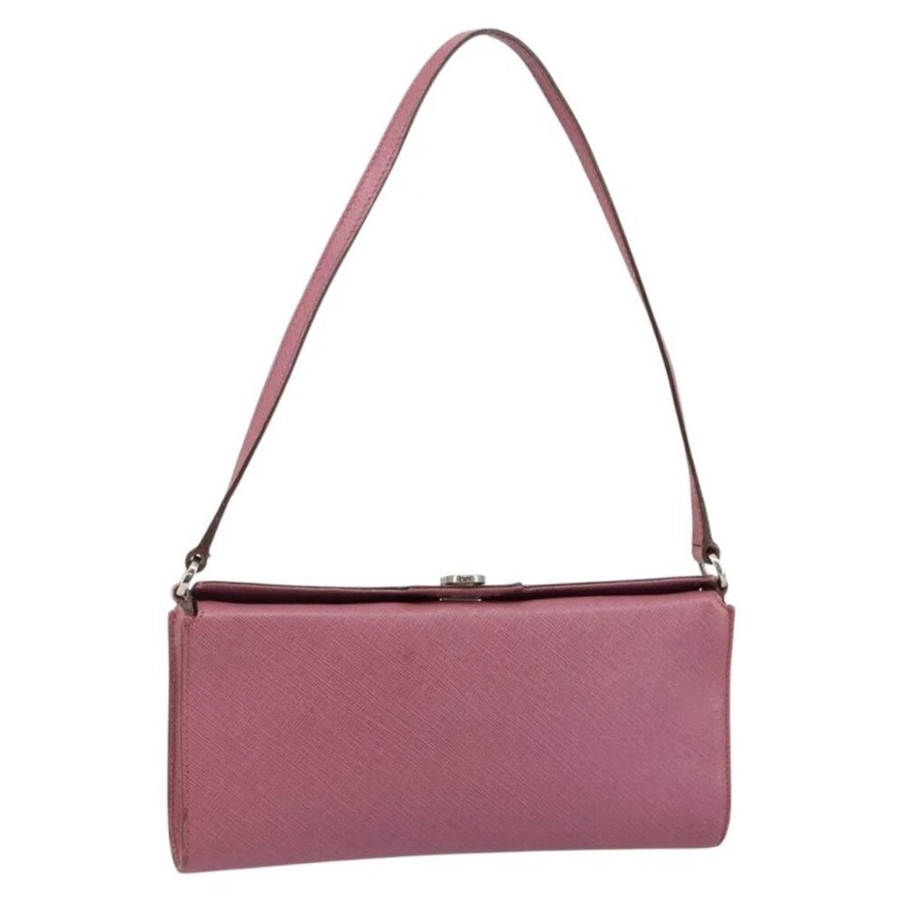 Salvatore Ferragamo Gancini Shoulder Pouch Leather Pink Silver Auth bs29685